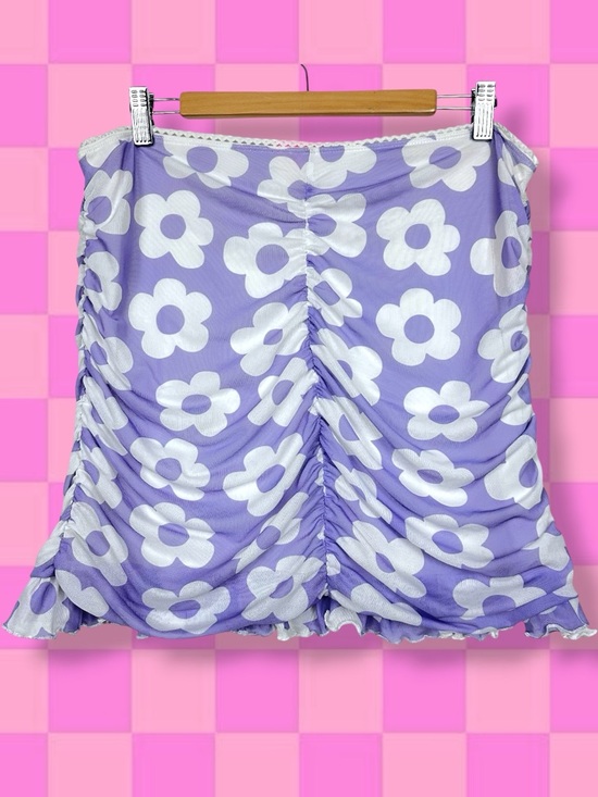 Dolls Kill Dresses & Skirts - Sugar Thrillz Floral Pollen In Love Stretchy Sheer Mesh Ruched Mini Skirt Lilac